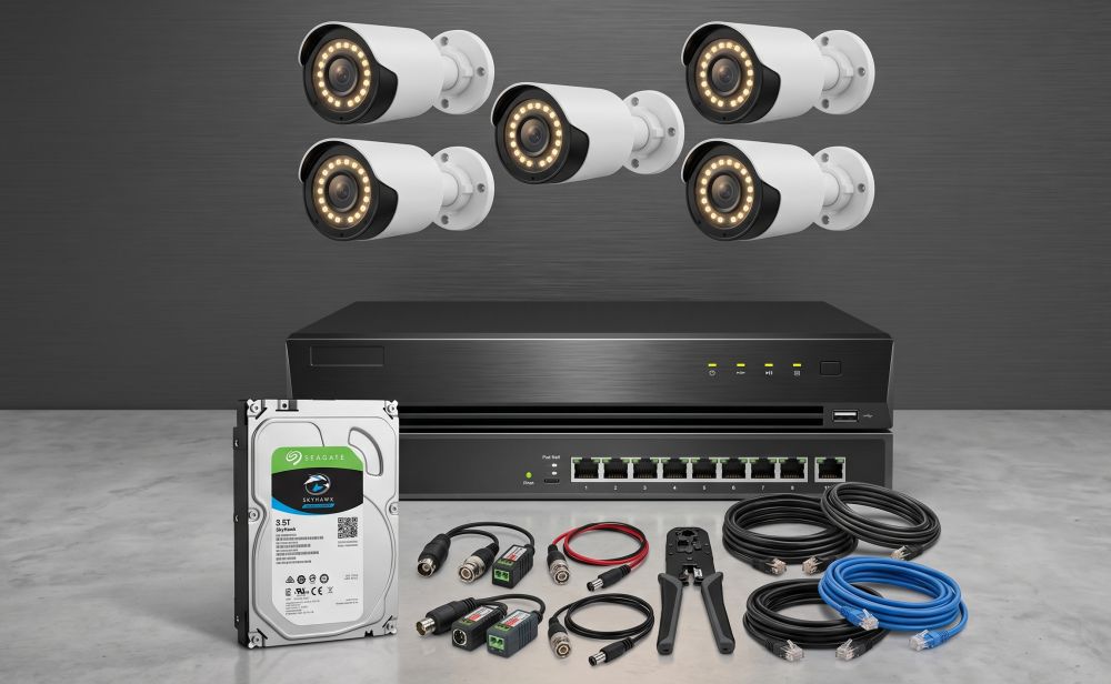 Комплект hiwatch на 5 ip камер 4мп colorvu №4п 5 Комплект hiwatch на 5 ip камер 4мп colorvu №4п