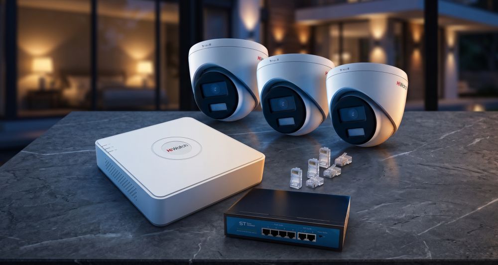Комплект hiwatch на 3 ip камеры 4мп colorvu на базе i453l(c) 5 Комплект hiwatch на 3 ip камеры 4мп colorvu на базе i453l(c)