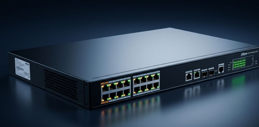 Dh-pfs4218-16et-190 — 16-портовый управляемый poe-коммутатор уровня l2 1 Управляемый poe-коммутатор dahua dh-pfs4218-16et-190 в стойке
