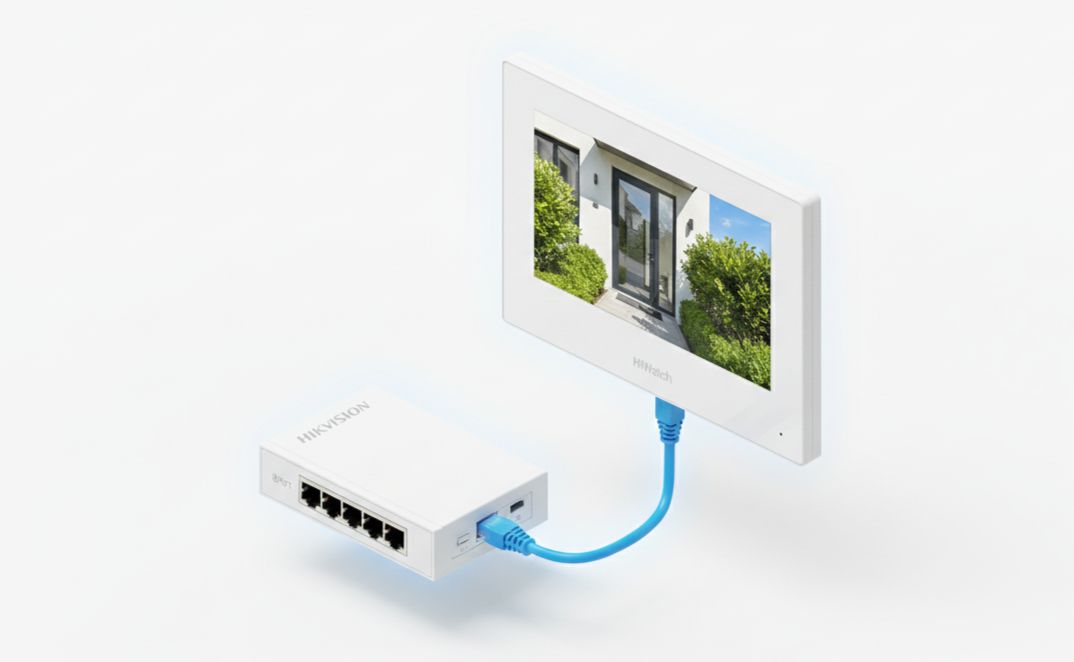 Монитор видеодомофона ip ds-kh6320-le1(b)/white 6 Схема подключения видеодомофона по технологии poe одним кабелем