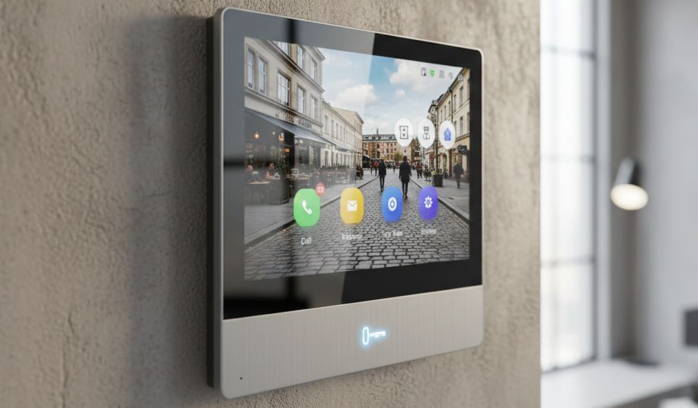 Монитор видеодомофона ip ds-kh8350-te1 1 Ip видеодомофон hikvision ds-kh8350-te1 с сенсорным экраном в интерьере