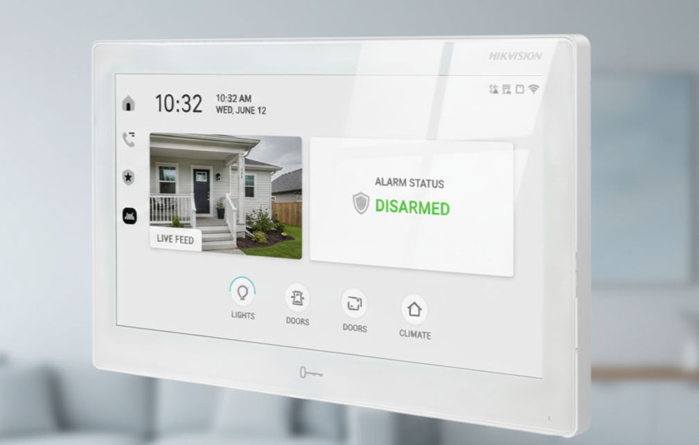 Android видеодомофон ip / пульт ax pro ds-kh9510-wte1(b) 1 Монитор видеодомофона hikvision ds-kh9510-wte1(b) вид спереди с интерфейсом android