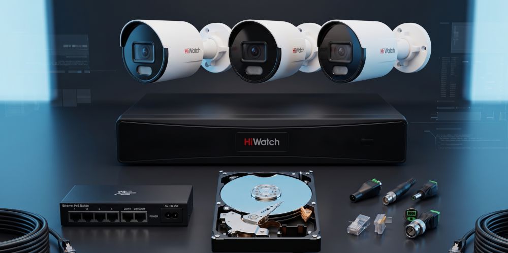 Комплект hiwatch на 3 ip камеры 4мп colorvu №4п 6 Комплект видеонаблюдения hiwatch на 3 камеры colorvu 4мп