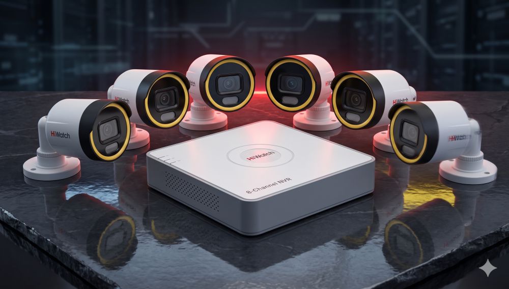 Комплект hiwatch на 6 ip камер 4мп colorvu №4 3 Комплект hiwatch на 6 камер 4мп colorvu со звуком