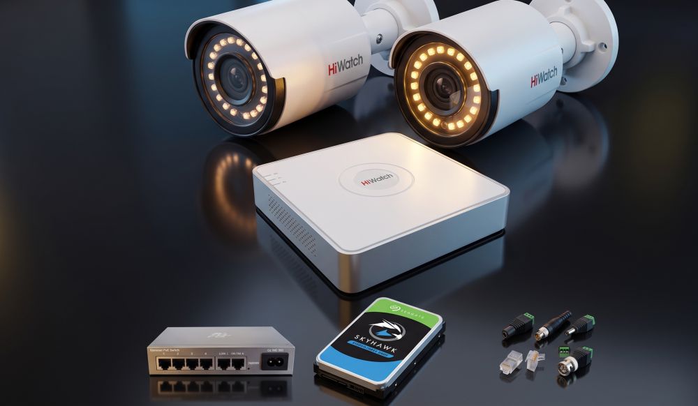 Комплект hiwatch на 2 ip камеры 2мп colorvu №2п 5 Комплект ip-видеонаблюдения hiwatch colorvu на 2 камеры 2мп №2п