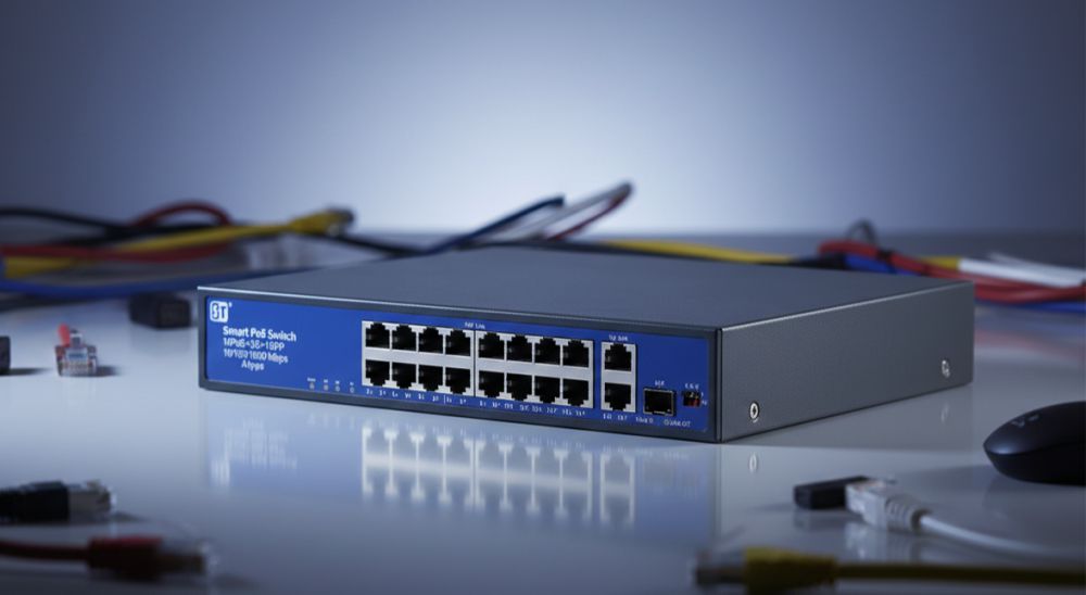 Коммутатор poe st-s163poe (2g/1s/250w/a) 16poe портов 100mb/s 2 порта 1000mb/s 1 Профессиональный poe коммутатор st-s163poe на 16 портов для систем видеонаблюдения