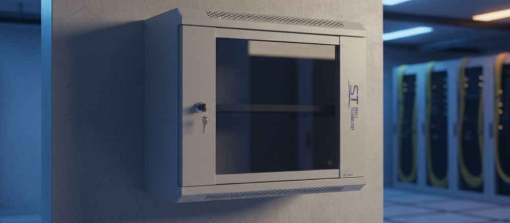 Монтажный шкаф st-nc9u01 (серый) с полкой (версия 2) 450х400х530 1 Монтажный телекоммуникационный шкаф st-nc9u01 9u на стене