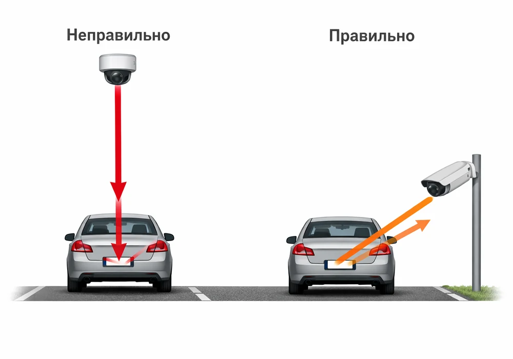 Почему ночью не видно номер машины на камере: 5 причин и как исправить 4 Схема правильного и неправильного угла установки камеры видеонаблюдения для чтения номеров автомобилей