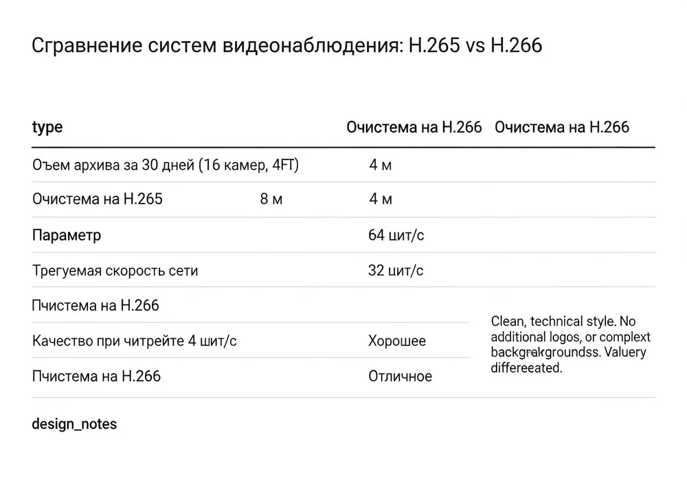 Сравнение кодеков h. 266/vvc и h. 265: будущее видеонаблюдения и экономия на архиве 3 Сравнительная таблица эффективности кодеков h. 265 и h. 266 в видеонаблюдении: объем архива, скорость сети и качество видео при одинаковом битрейте.