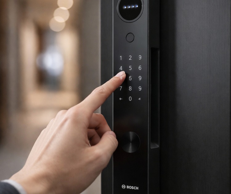 Умный дверной замок bosch id30 black 11 Ввод антипикового пароля на сенсорной клавиатуре замка bosch id30