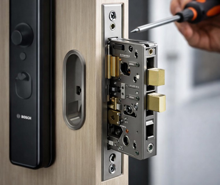 Умный дверной замок bosch fu6plus black 13 Врезная установка умного замка bosch fu6plus в дверь