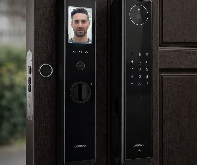 Умный дверной замок lenovo x5f gray / red bronze ru 8 Face id и видеоглазок в замке lenovo x5f